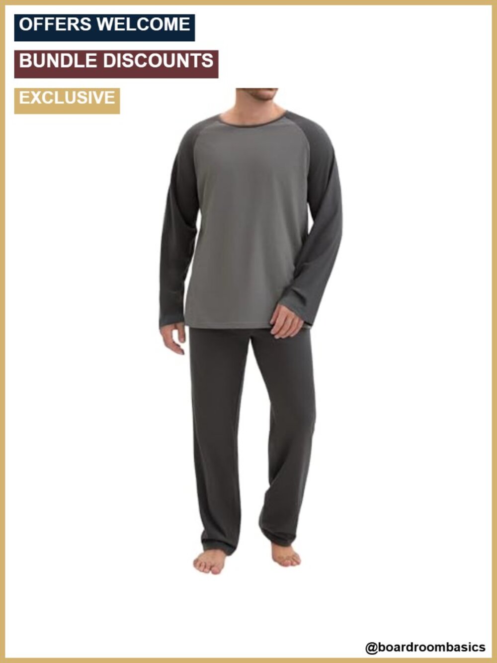 Men's Pajama Set Long Sleeve Cotton Blend Crew Neck Sleepwear Loungewear